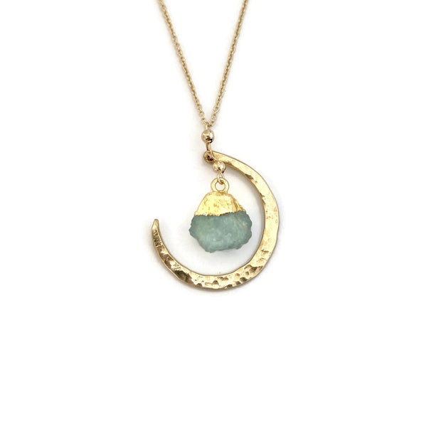 Crescent Moon Birthstone Necklace