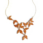 Anthos Leaf Bib Necklace Pearl Rose Gold