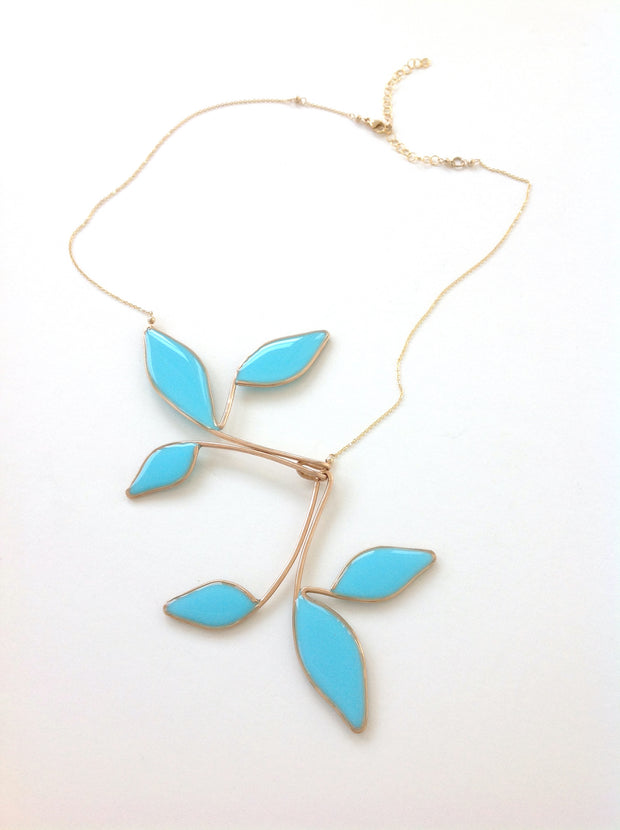 Anthos Large Leaf Necklace Turquoise Blue