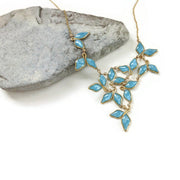 Anthos Leaf Bib Necklace Light Turquoise Mica