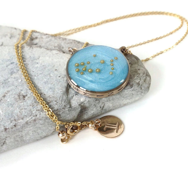 Gemini Constellation Necklace Sky Blue | Gold Gemini Zodiac Necklace | Gemini Necklace | Zodiac Sign Jewelry | Gemini Gifts | Astrology Necklace