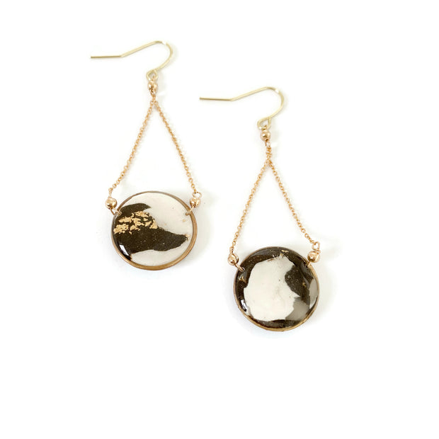 Circle Drop Earrings Marble and Gold | One of a Kind