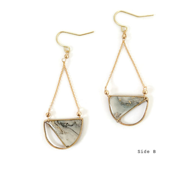 Half Moon Triangle Earrings Marble | One of a Kind