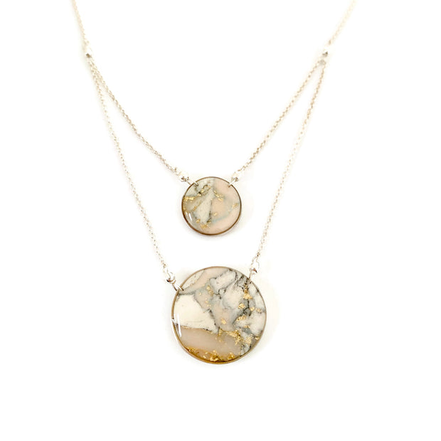 Two Circle Necklace Pink Marble and Gold | One of a Kind