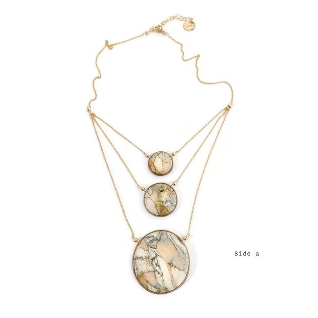 Three Circle Necklace Pink Marble and Gold | One of a Kind