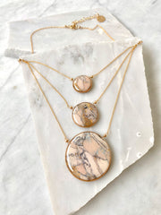 Three Circle Necklace Pink Marble and Gold | One of a Kind