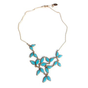 Turquoise Anthos Leaf Bib Necklace by Carla De La Cruz Jewelry | Turquoise and Gold Necklace | Turquoise Statement Necklace | Necklace for Mom