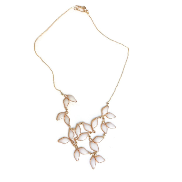 Pearl White Leaf Bib Necklace 14k Gold Filled