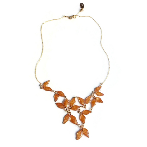 Pearl Rose Gold Anthos Leaf Bib Necklace by Carla De La Cruz Jewelry