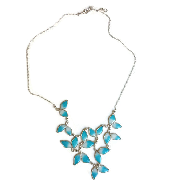 Anthos Leaf Bib Necklace Ombré Blue by Carla De La Cruz Jewelry