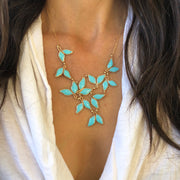 Anthos Leaf Bib Necklace Turquoise Blue