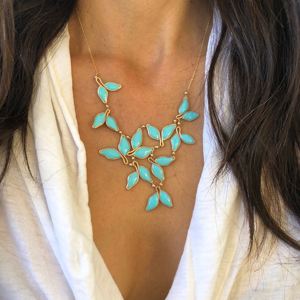 Anthos Leaf Bib Necklace Turquoise Blue