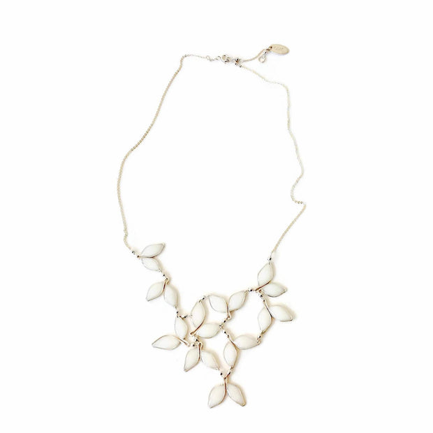 Anthos Leaf Bib Necklace Pearl White