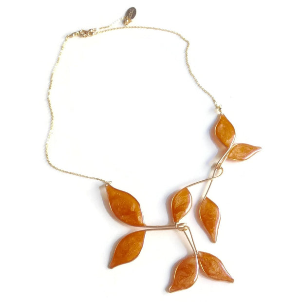 Rose Gold Anthos Leaf Necklace by Carla De La Cruz Jewelry | Peaarl Rose Gold Leaf Necklace | Gold Statement Necklace | Gold Floral Necklace | Fall Necklace | Autumn Jewelry