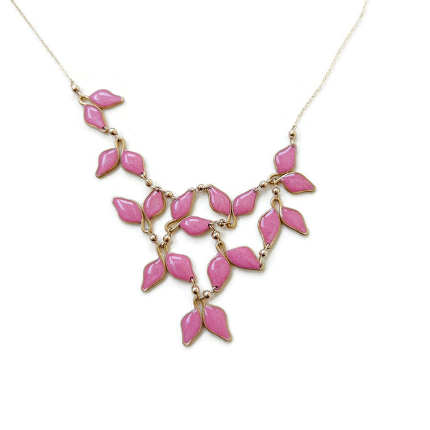 Anthos Leaf Bib Necklace Dark Pearl Pink