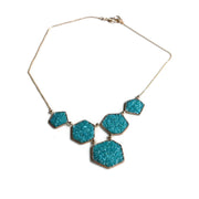 Turquoise Geometric Druzy Bib Necklace | Turquoise Statement Necklace | Turquoise Necklace | Druzy Necklace | Blue Geometric Necklace 