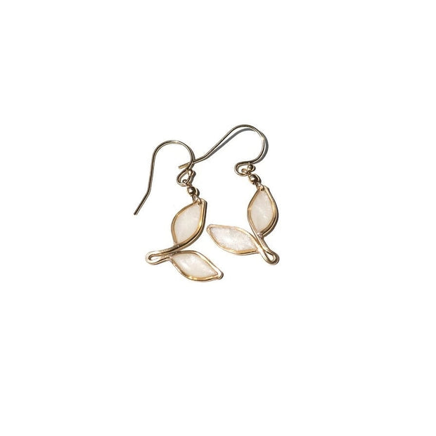 Pearl White Anthos Double Leaf Drop Earrings Petite by Carla De La Cruz Jewelry