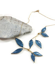 Anthos Leaf Necklace Dark Turquoise Mica