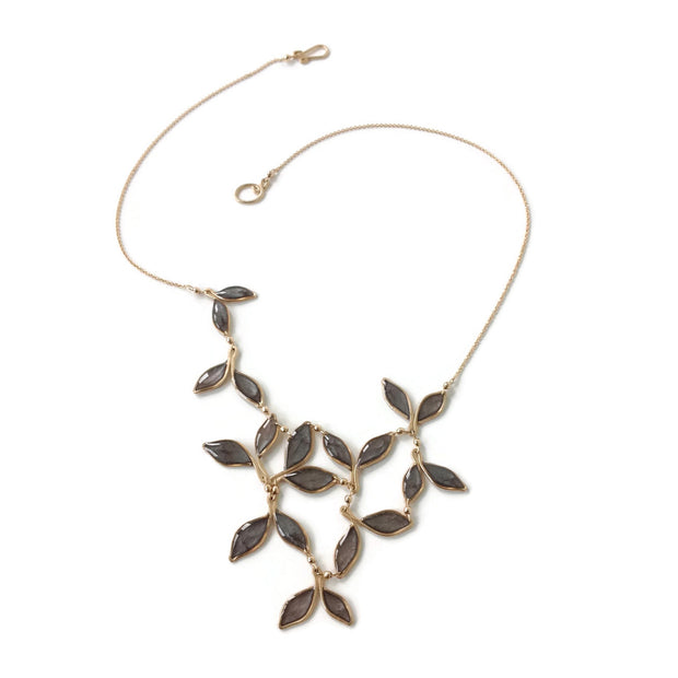 Pearl Gray Anthos Leaf Bib Necklace by Carla De La Cruz Jewelry