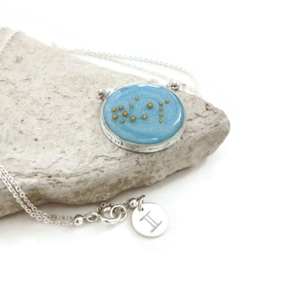 Gemini Constellation Necklace Sky Blue | Silver Zodiac Necklace | Gemini Necklace | Zodiac Sign Jewelry | Gemini Gifts | Astrology Necklace